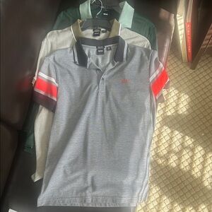 Boss Gray Polo with Red and Black Sleeve Accents